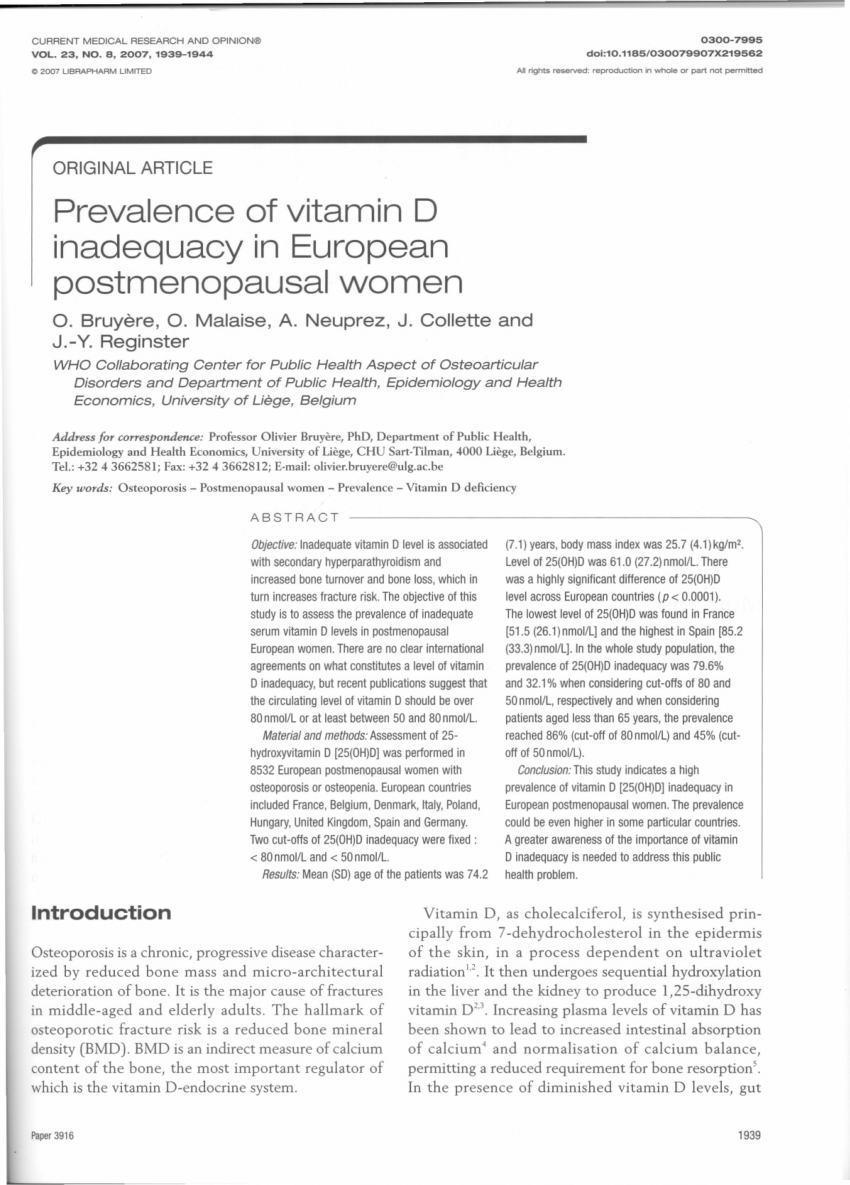 Pdf Prevalence Of Vitamin D Inadequacy In European