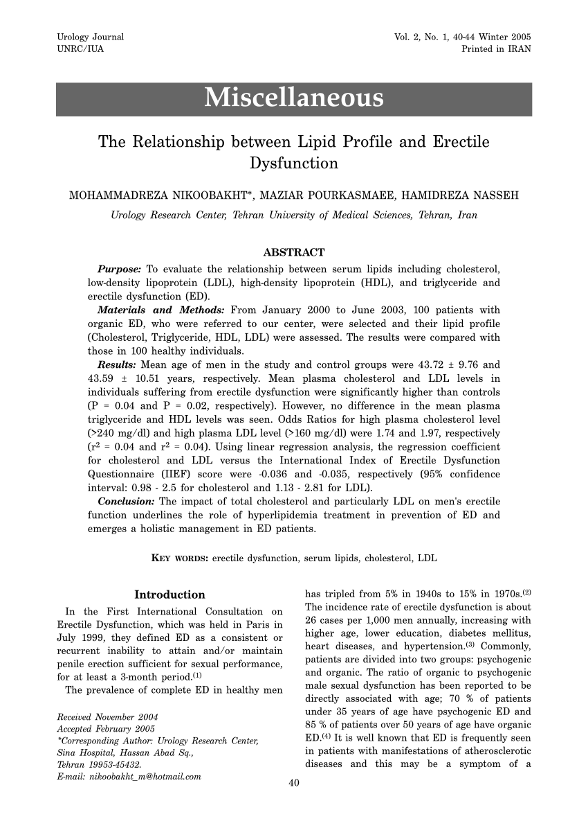 PDF The Relationship between Lipid Profile and Erectile Dysfunction