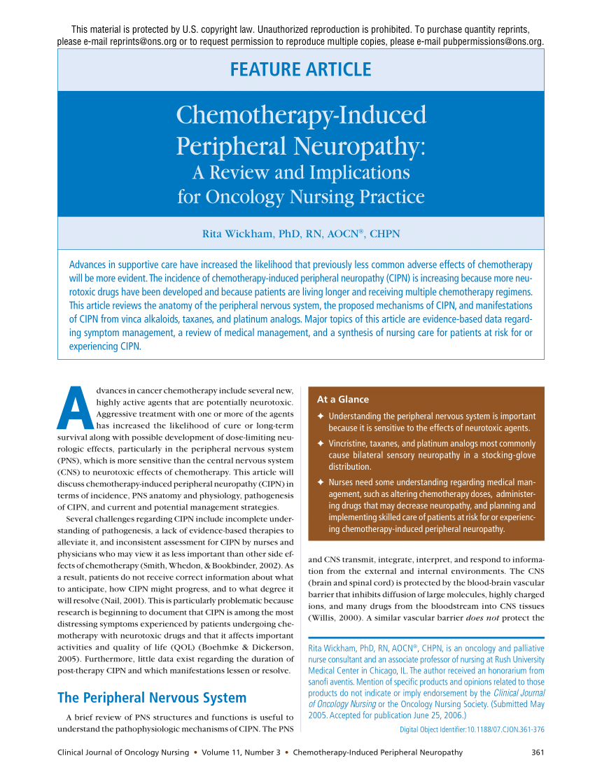PDF Chemotherapy Induced Peripheral Neuropathy A Review And Implications For Oncology Nursing