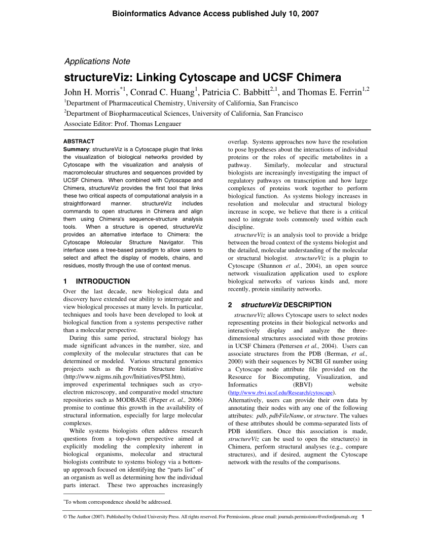 Pdf Structureviz Linking Cytoscape And Ucsf Chimera