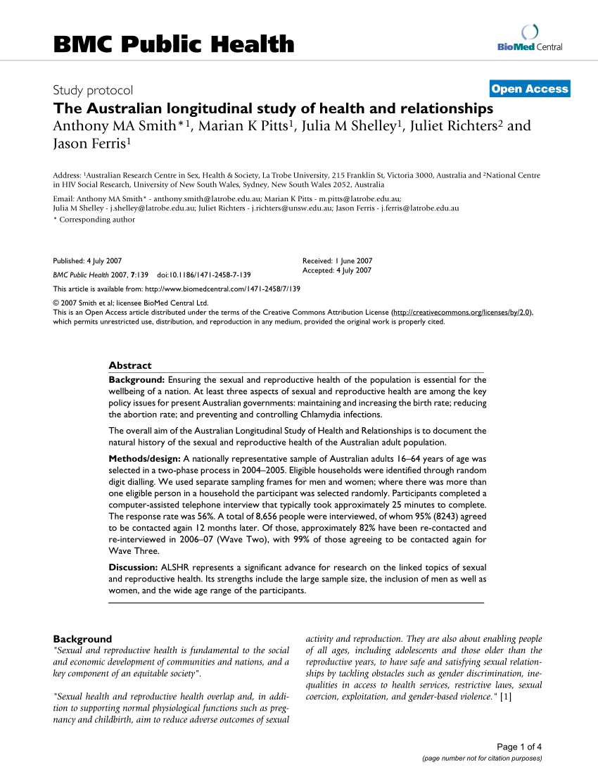 PDF The Australian longitudinal study of health and relationships