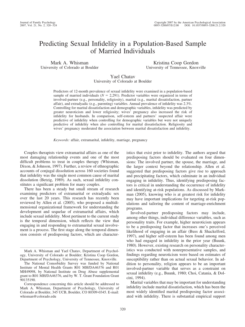 (PDF) Predicting Sexual Infidelity in a Population-Based Sample of