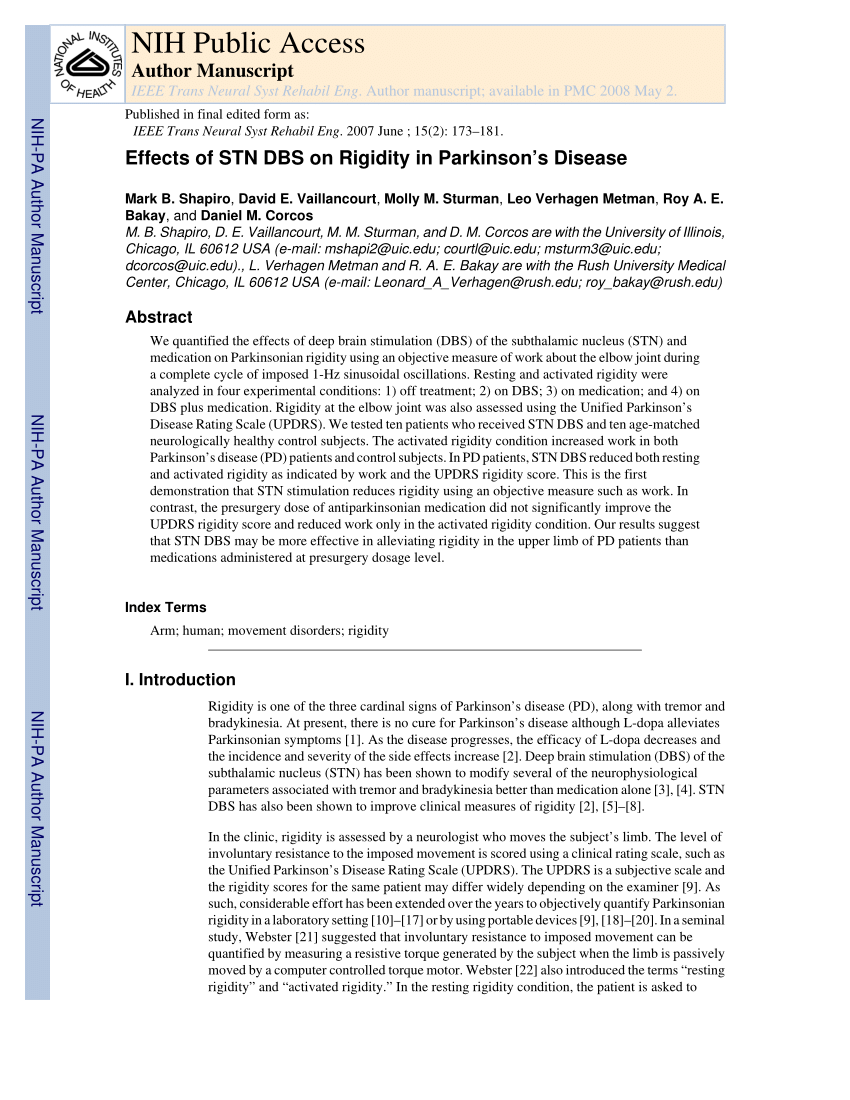 (PDF) Effects of STN DBS on rigidity in Parkinson's disease