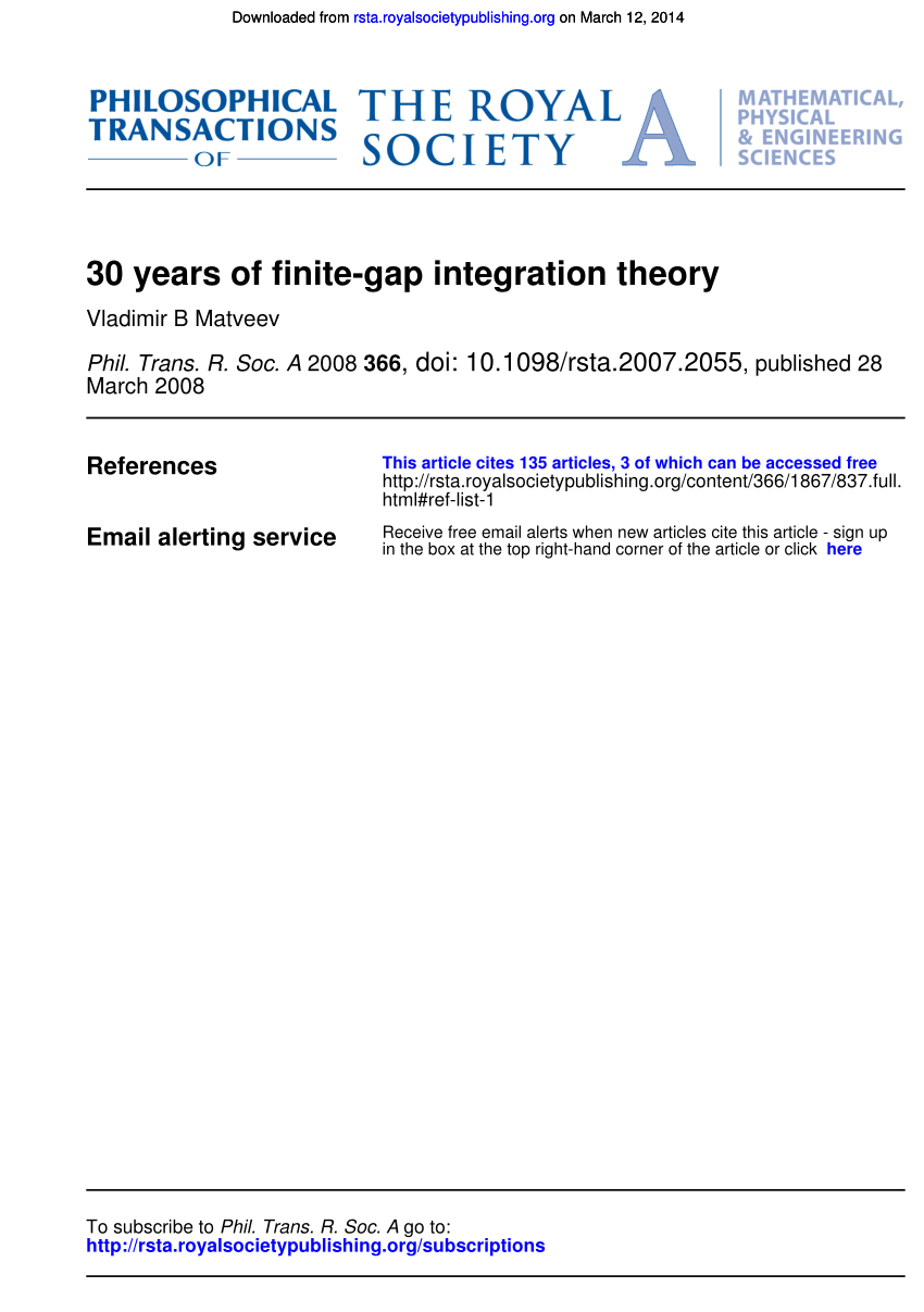 Pdf 30 Years Of Finite Gap Integration Theory