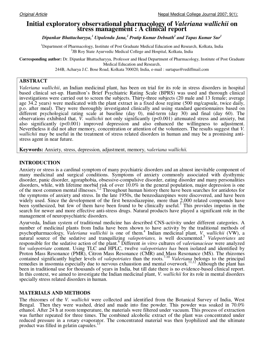 (PDF) Initial exploratory observational pharmacology of Valeriana ...