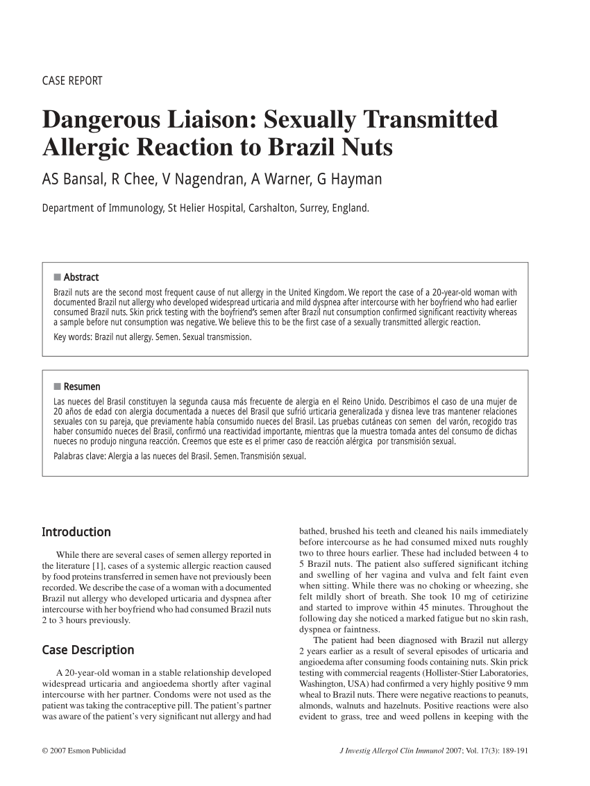 (PDF) Dangerous liaison Sexually transmitted allergic reaction to