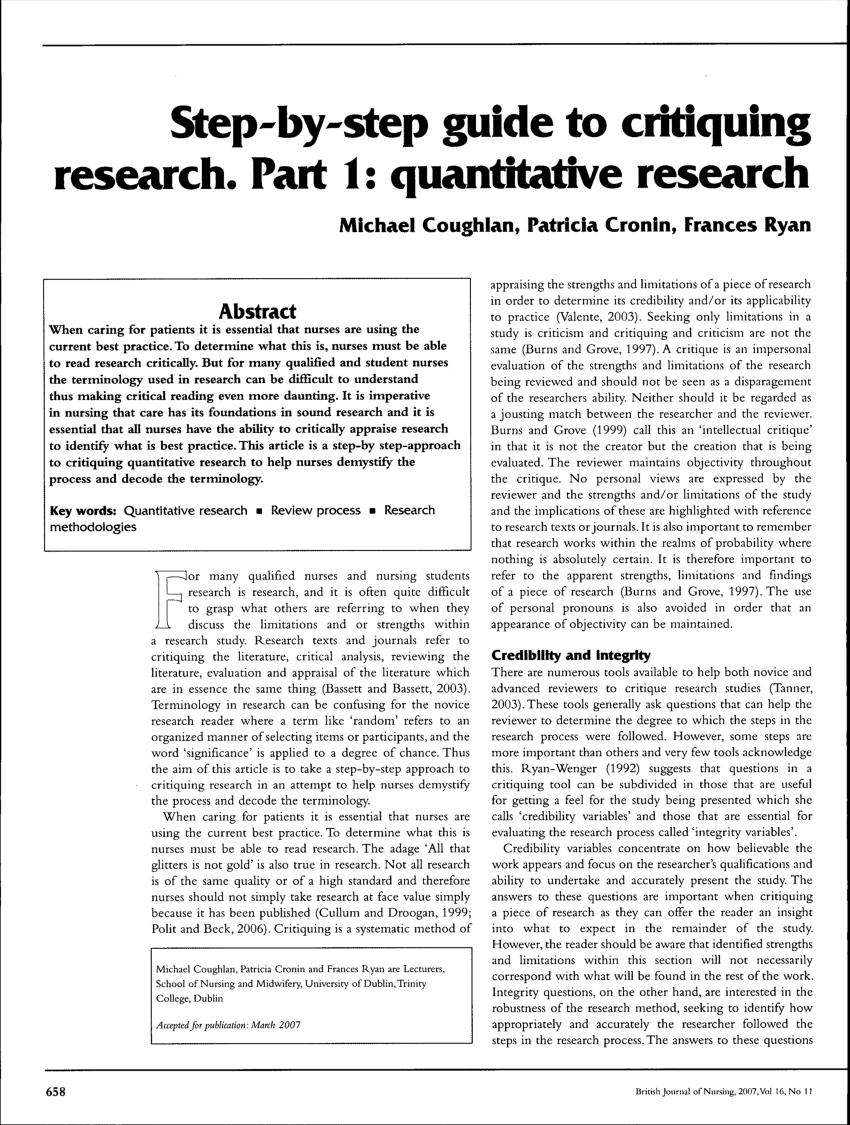 Sample quantitative nursing research article critique
