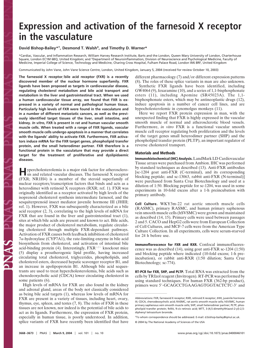 Pdf Expression And Activation Of The Farnesoid X Receptor In The