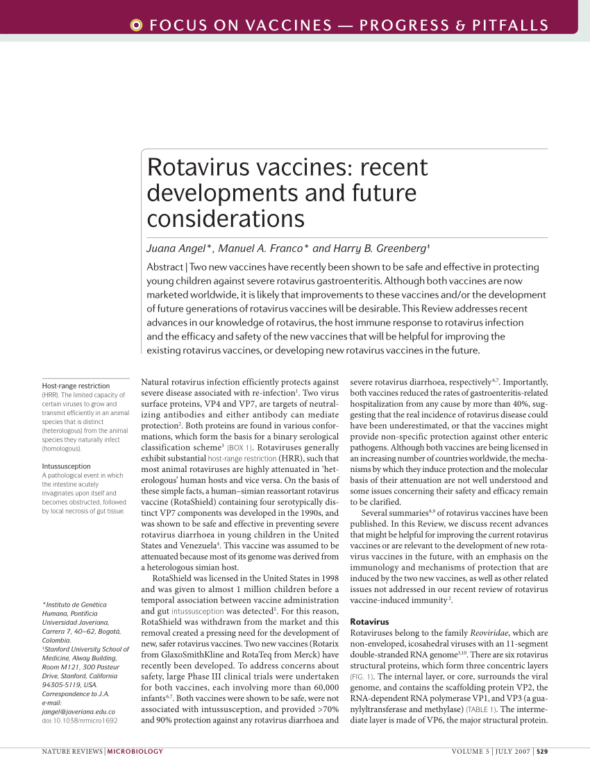 (PDF) Rotavirus vaccines: Recent developments and future considerations