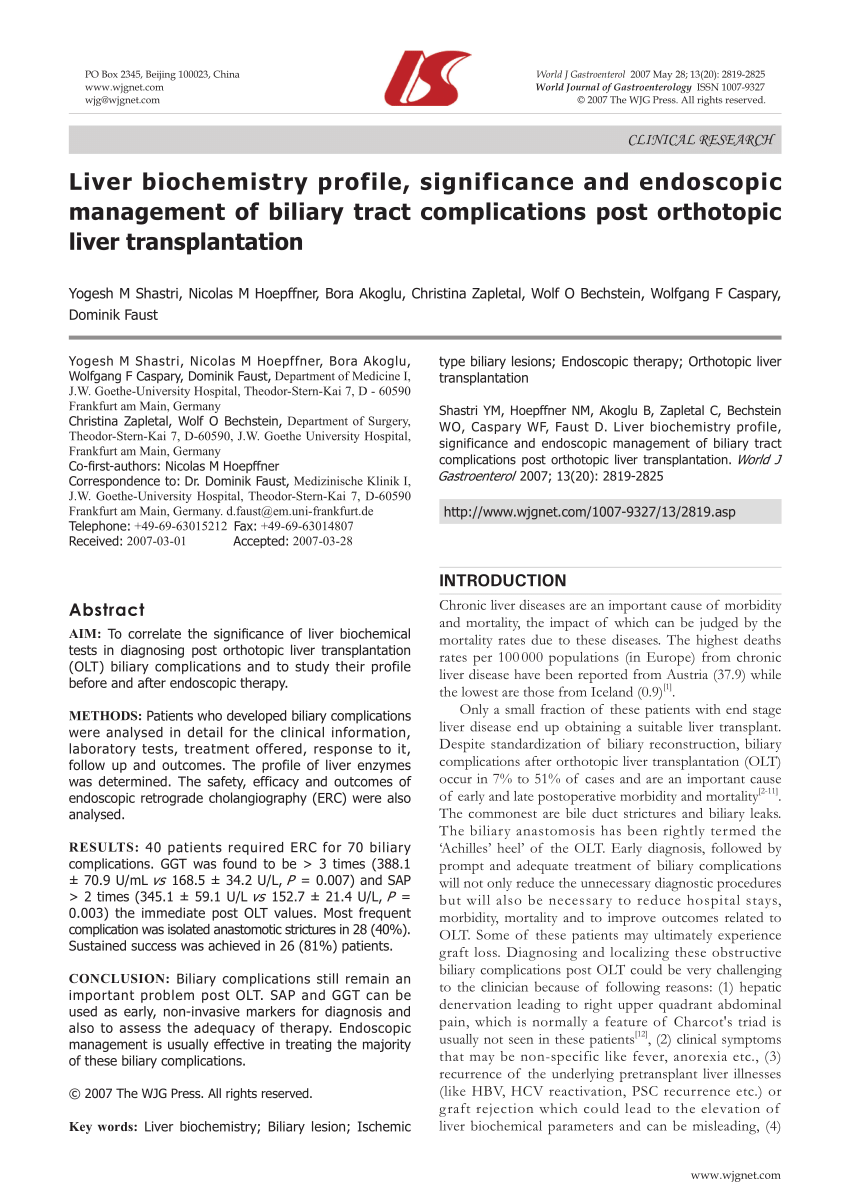 PDF Liver biochemistry profile significance and endoscopic  