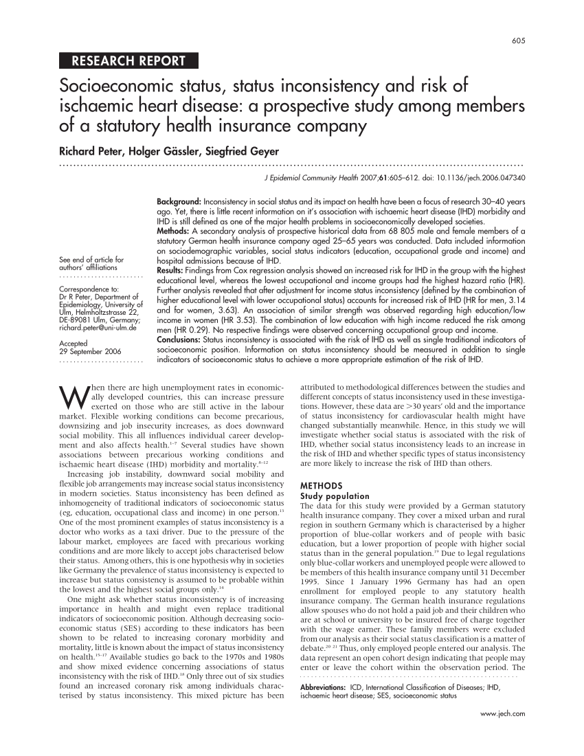 (PDF) Socioeconomic status, status inconsistency and risk of ischaemic