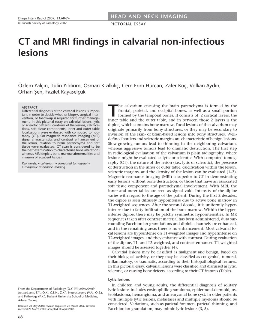 Pdf Ct And Mri Findings In Calvarial Non Infectious Lesions