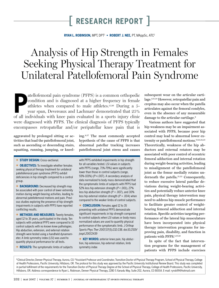 PDF) Analysis of Hip Strength in Females Seeking Physical Therapy