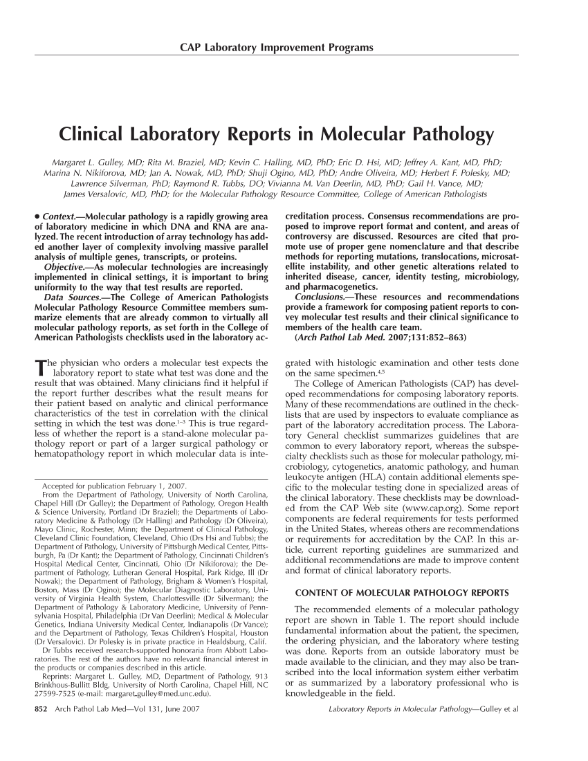 various pathology lab reports assignment pdf