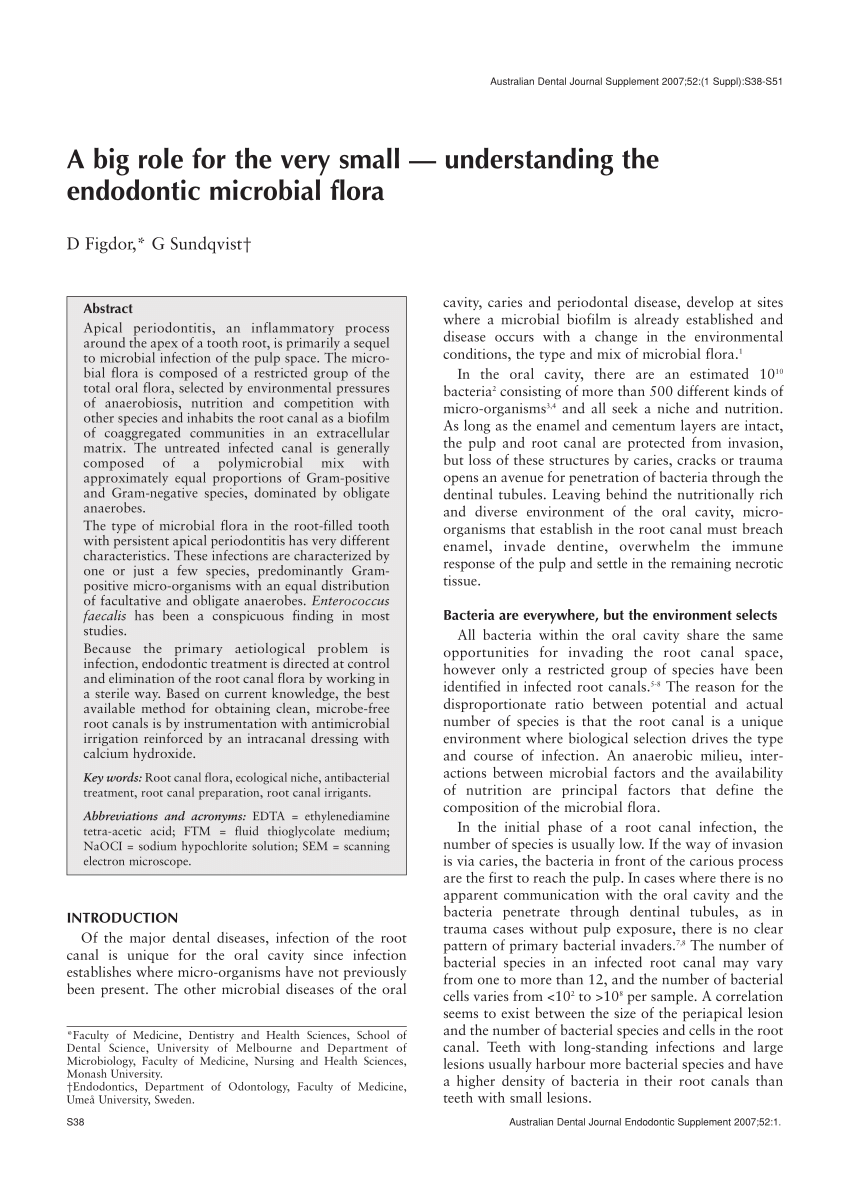 Pdf A Big Role For The Very Small Understanding The Endodontic Microbial Flora