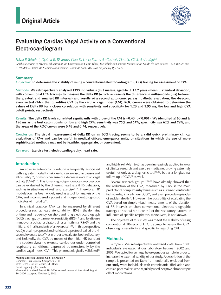 Pdf Evaluating Cardiac Vagal Activity On A Conventional Electrocardiogram