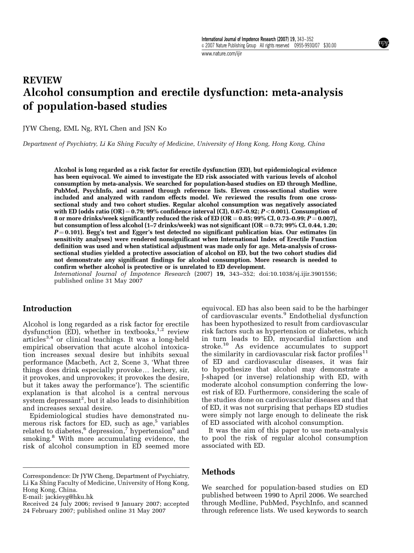 PDF Alcohol consumption and erectile dysfunction Meta analysis