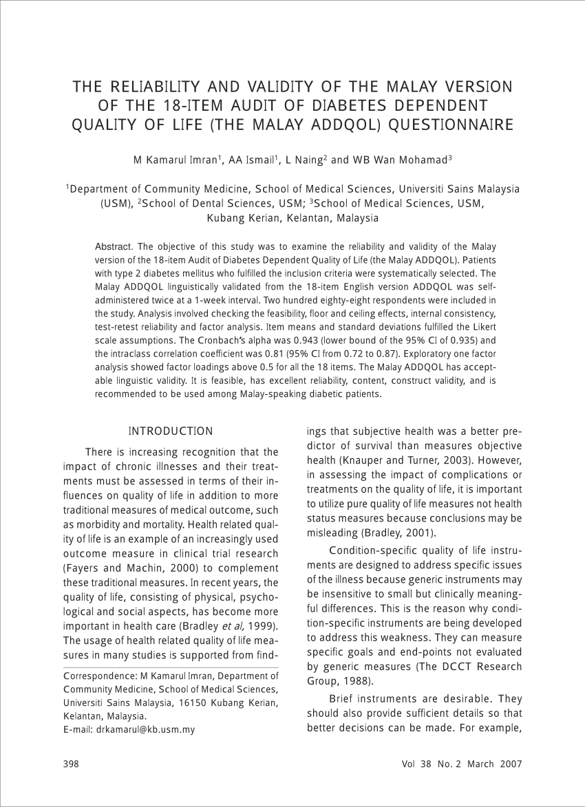(PDF) The reliability and validity of the Malay version of the 18-item