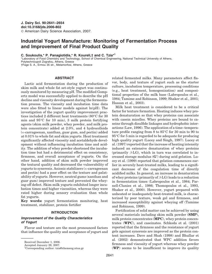 (PDF) Industrial Yogurt Manufacture: Monitoring of Fermentation Process ... - Largepreview