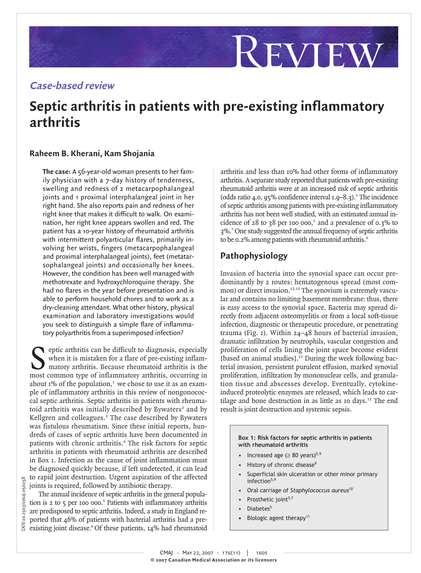 Septic Arthritis: An Evidence-Based Review of Diagnosis and Image