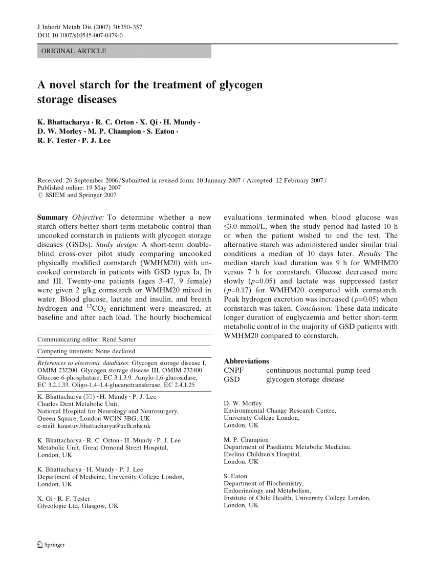 Pdf A Novel Starch For The Treatment Of Glycogen Storage Diseases