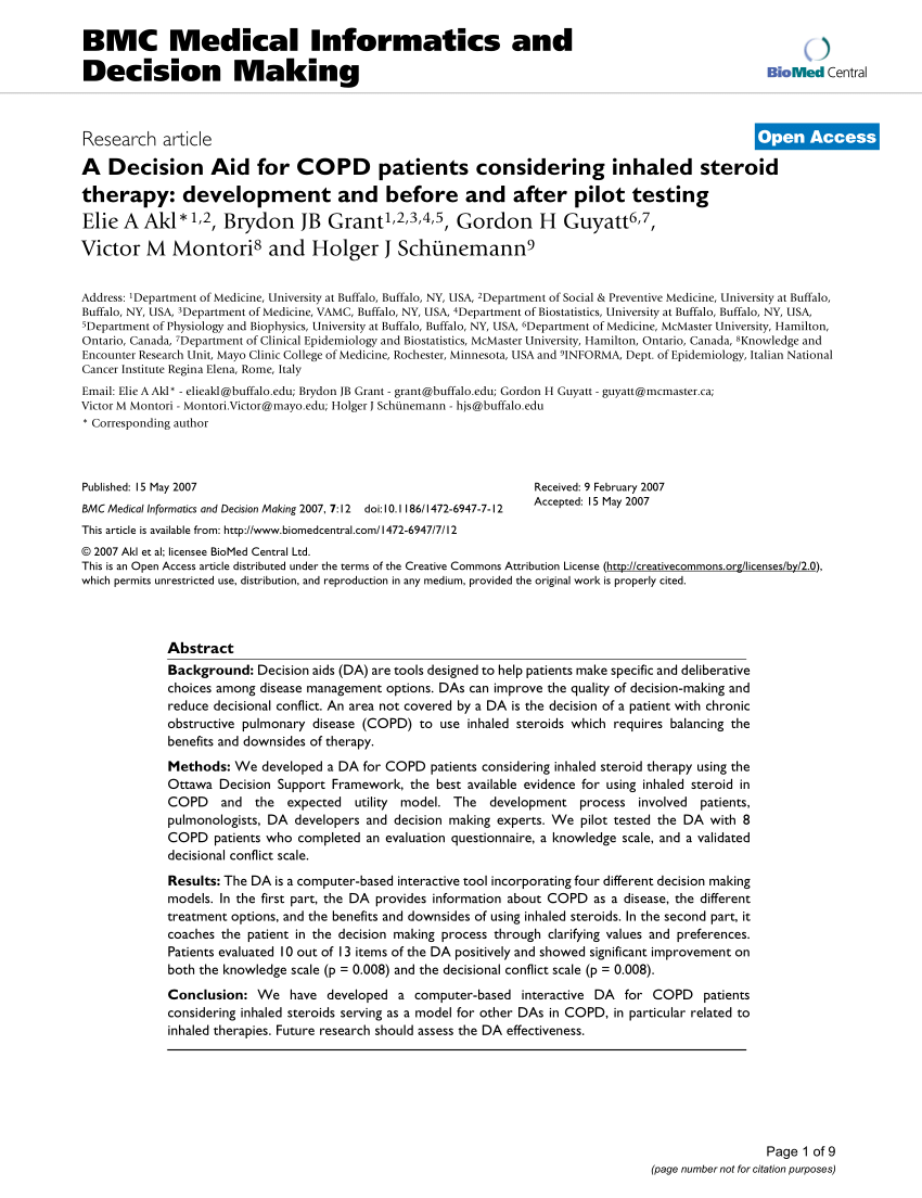 Pdf A Decision Aid For Copd Patients Considering Inhaled Steroid Therapy Development And