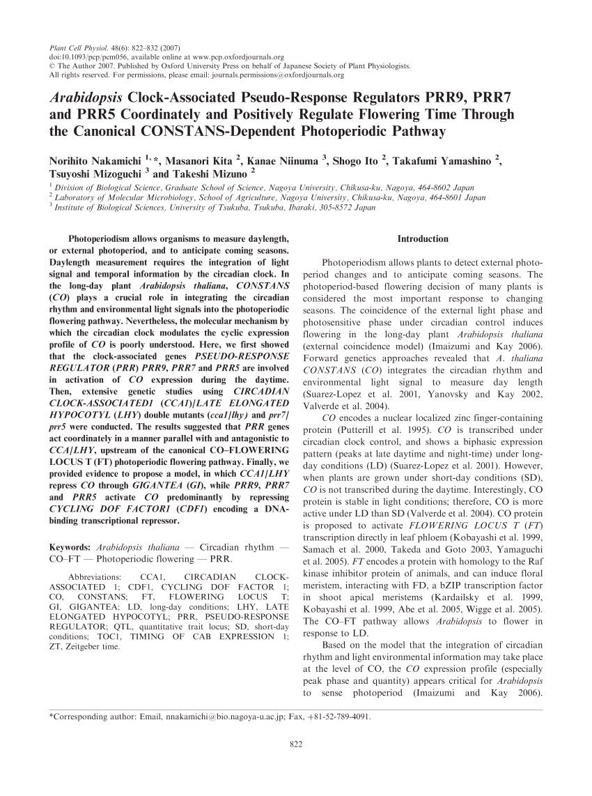 (PDF) Arabidopsis Clock-Associated Pseudo-Response Regulators PRR9 ...
