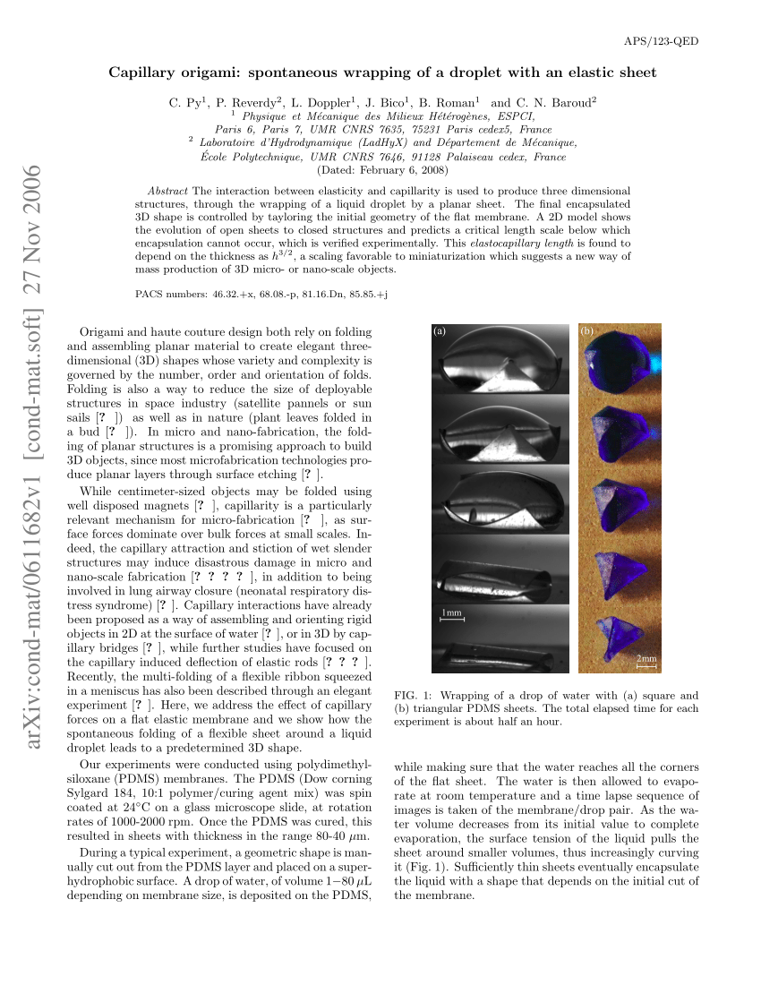 Pdf Capillary Origami Spontaneous Wrapping Of A Droplet