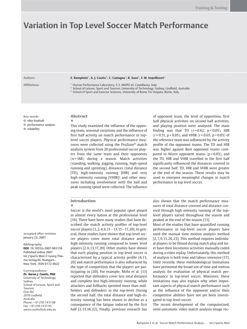 Pdf Variation In Top Level Soccer Match Performance