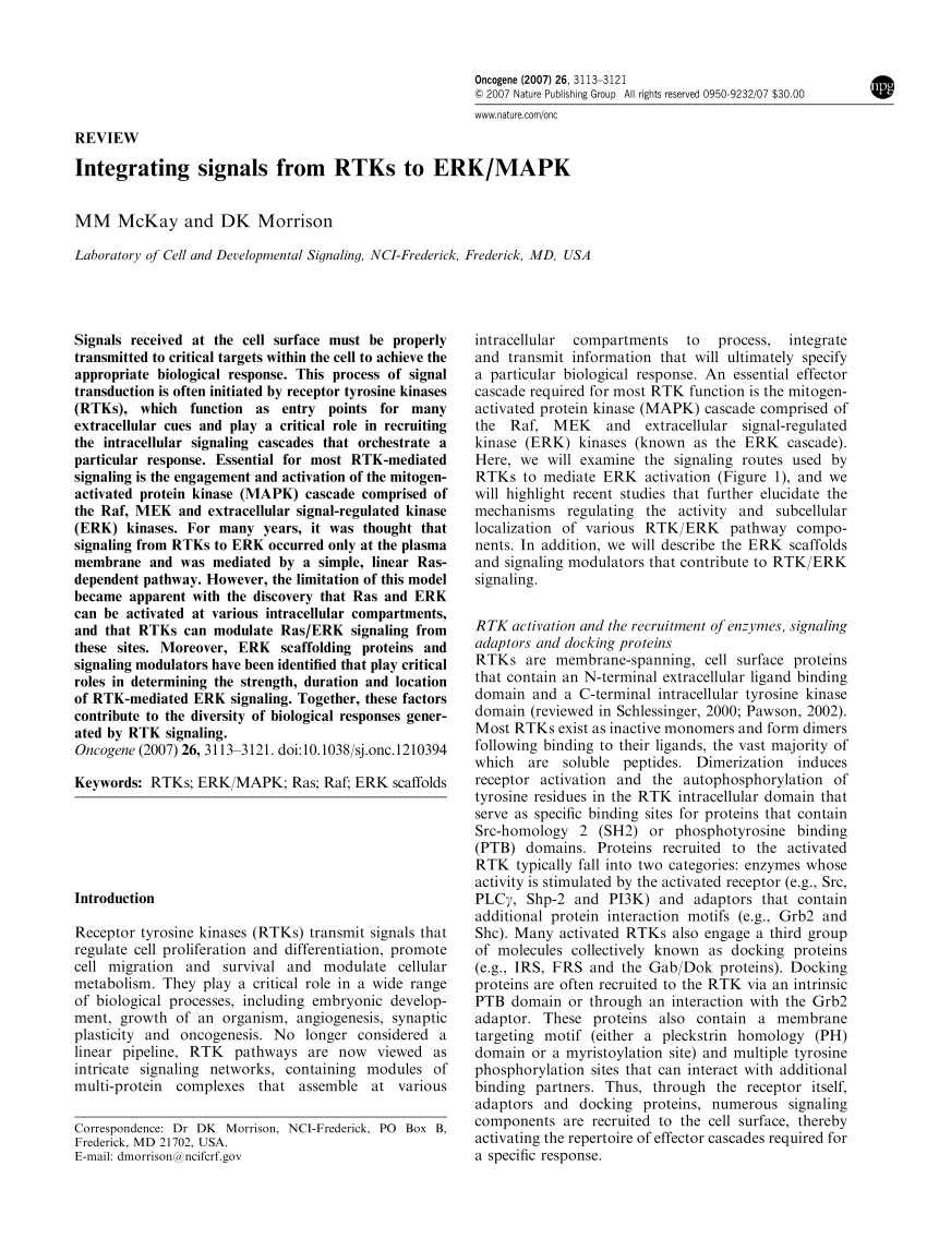 PDF) Integrating signals from RTKs to ERK/MAPK