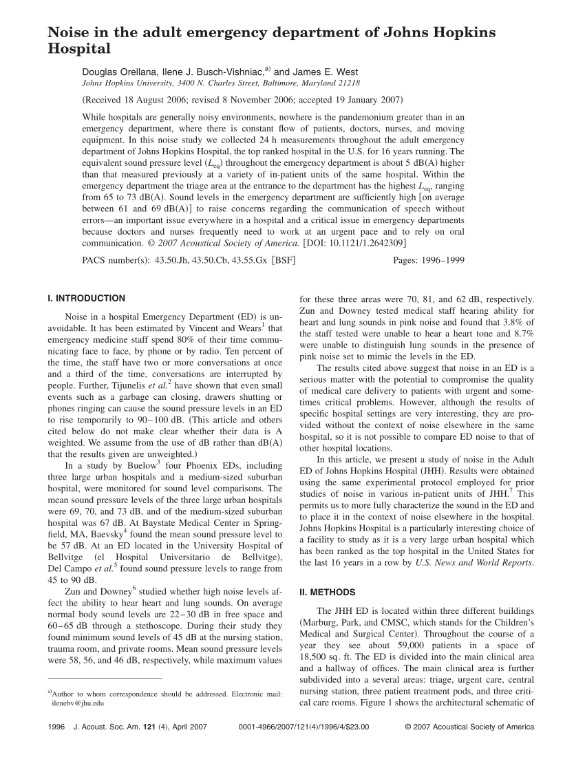 Pdf Noise In The Adult Emergency Department Of Johns