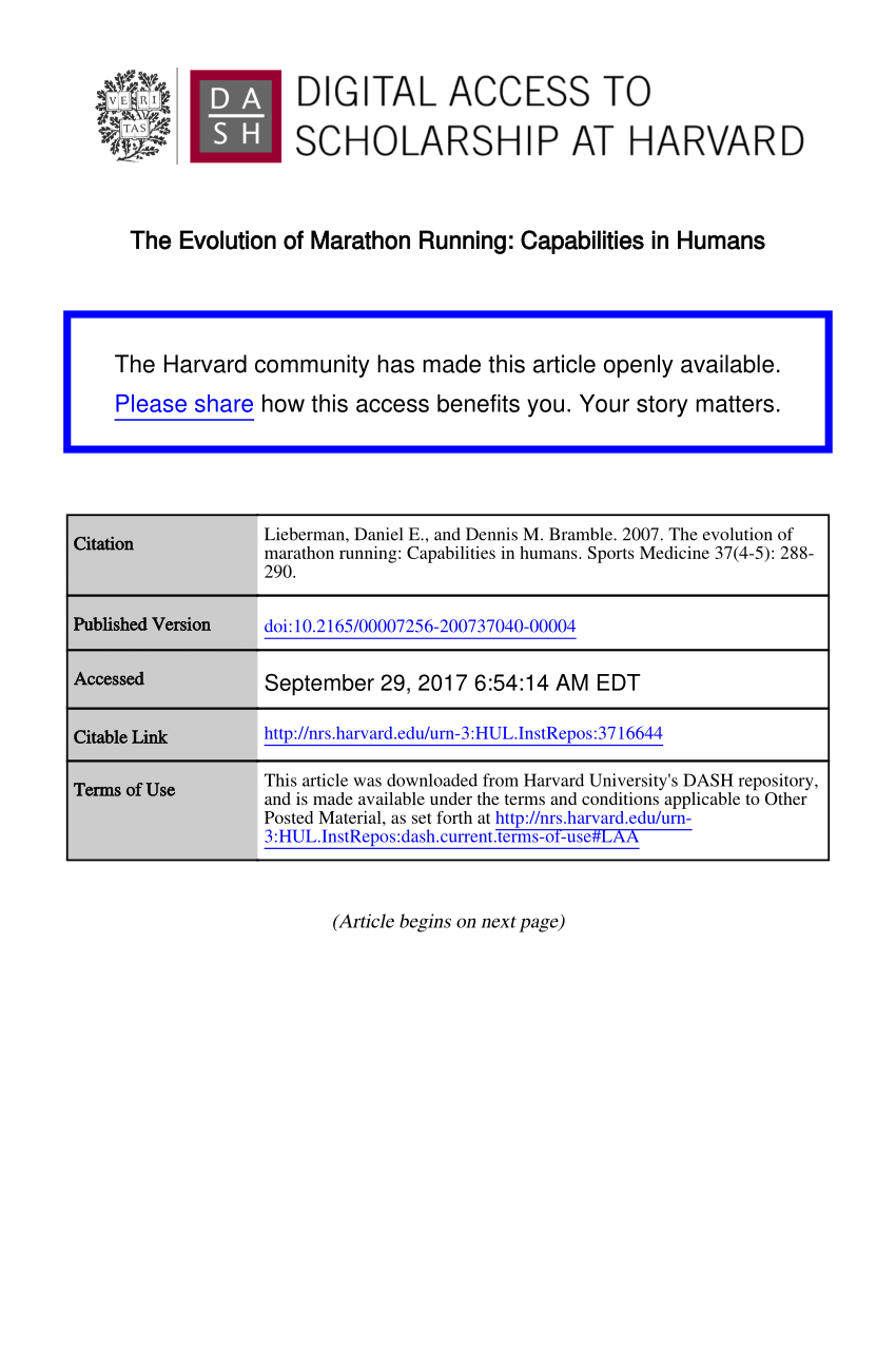 Pdf The Evolution Of Marathon Running Capabilities In Humans