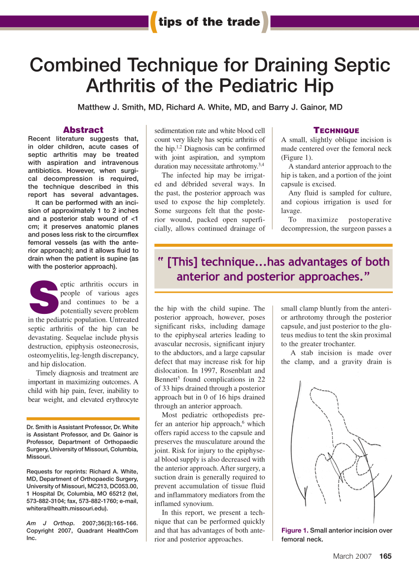 Pdf Combined Technique For Draining Septic Arthritis Of The