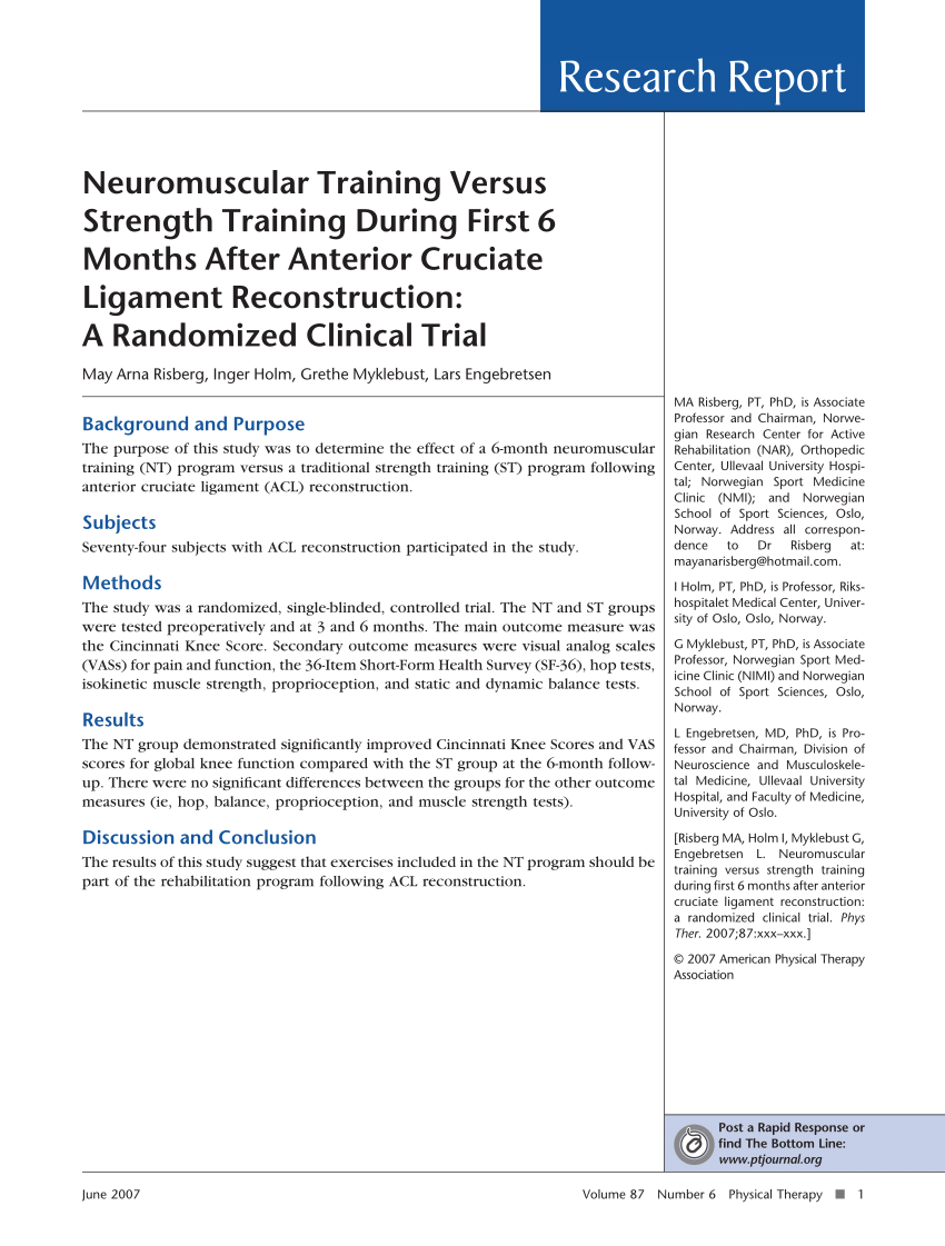 PDF) Neuromuscular Training Versus Strength Training During First ...
