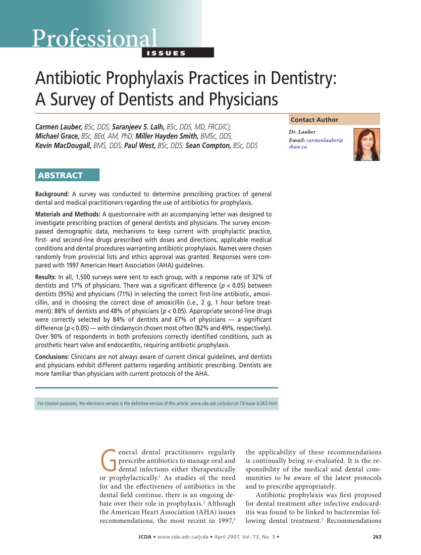 (PDF) Antibiotic prophylaxis practices in dentistry A survey of