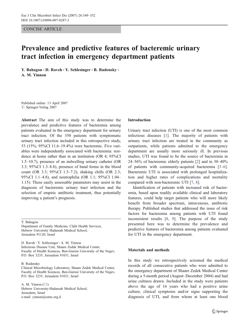 Pdf Prevalence And Predictive Features Of Bacteremic Urinary Tract Infection In Emergency 0929