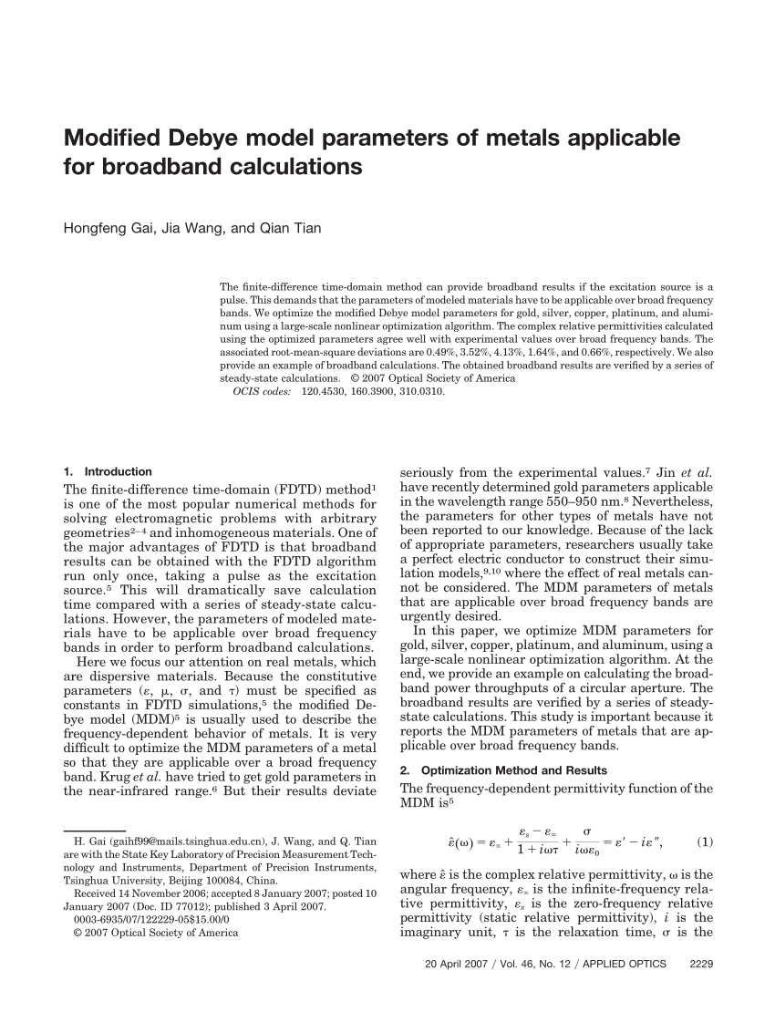 Pdf Modified Debye Model Parameters Of Metals Applicable For Broadband Calculations
