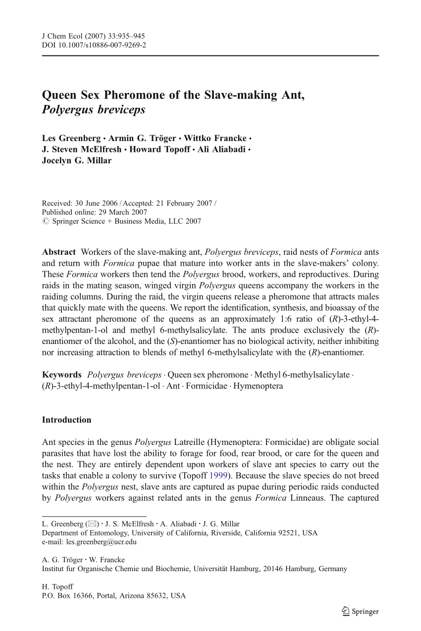 PDF) Queen Sex Pheromone of the Slave-making Ant, Polyergus breviceps