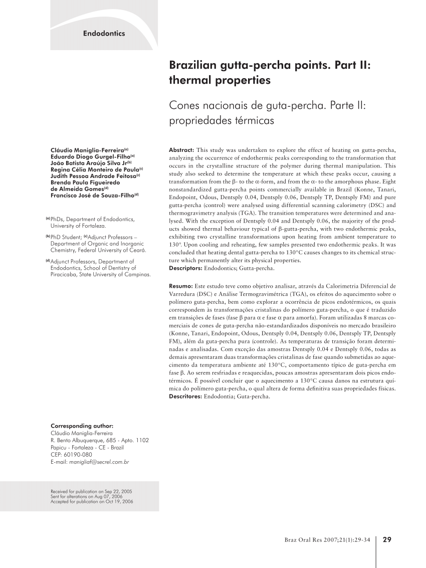 (PDF) Brazilian guttapercha points. Part II Thermal properties