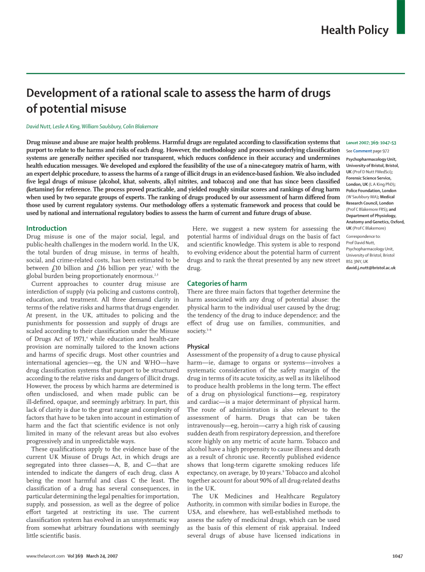 Development of a rational scale to assess the harm of drugs of potential  misuse - The Lancet