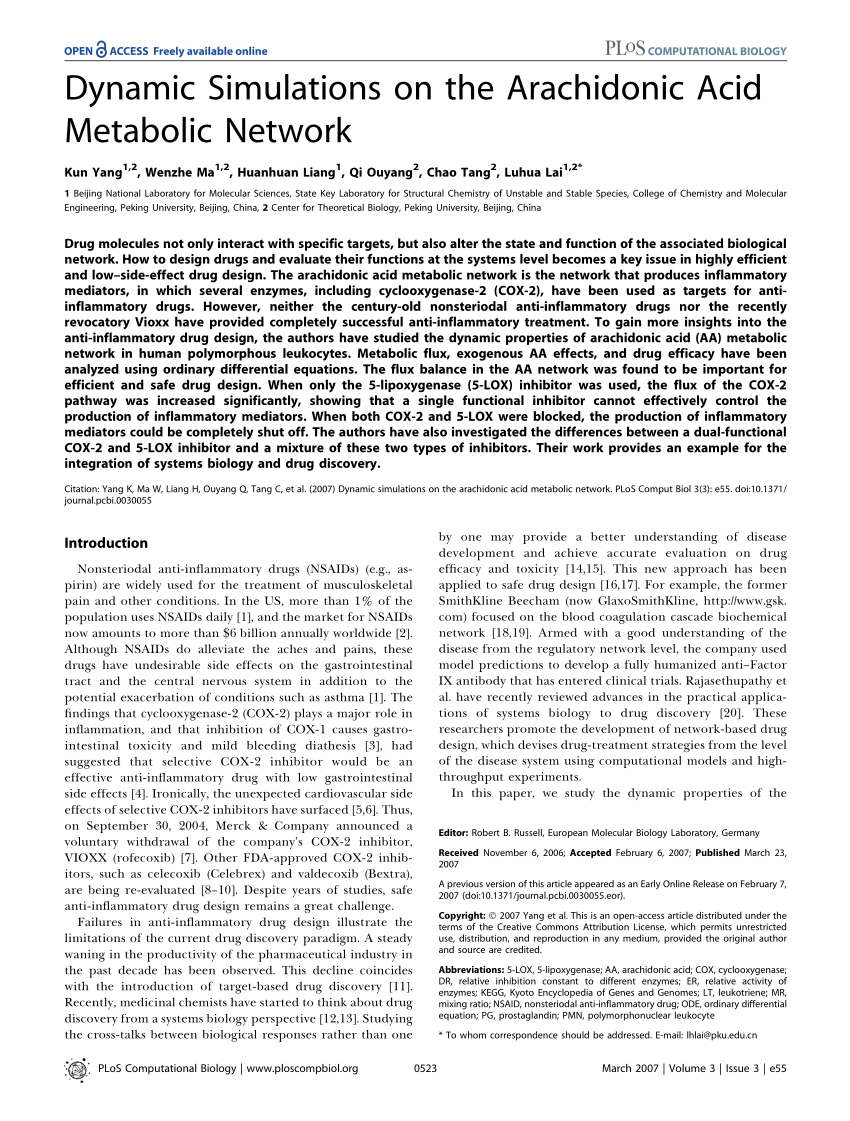 (PDF) Dynamic Simulations on the Arachidonic Acid Metabolic Network