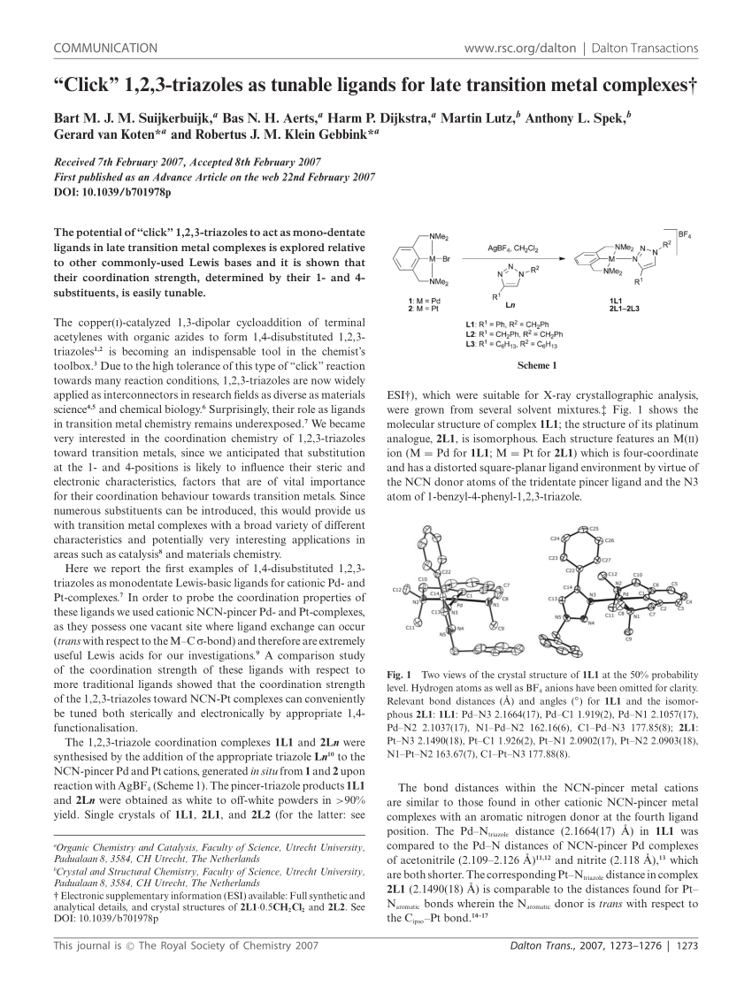 Pdf Click 1 2 3 Triazoles As Tunable Ligands For Late Transition Metal Complexes
