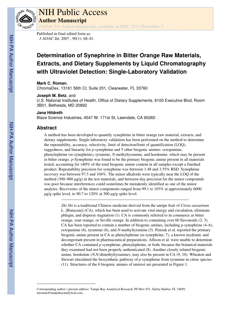 PDF Determination of Synephrine in Bitter Orange Raw Materials