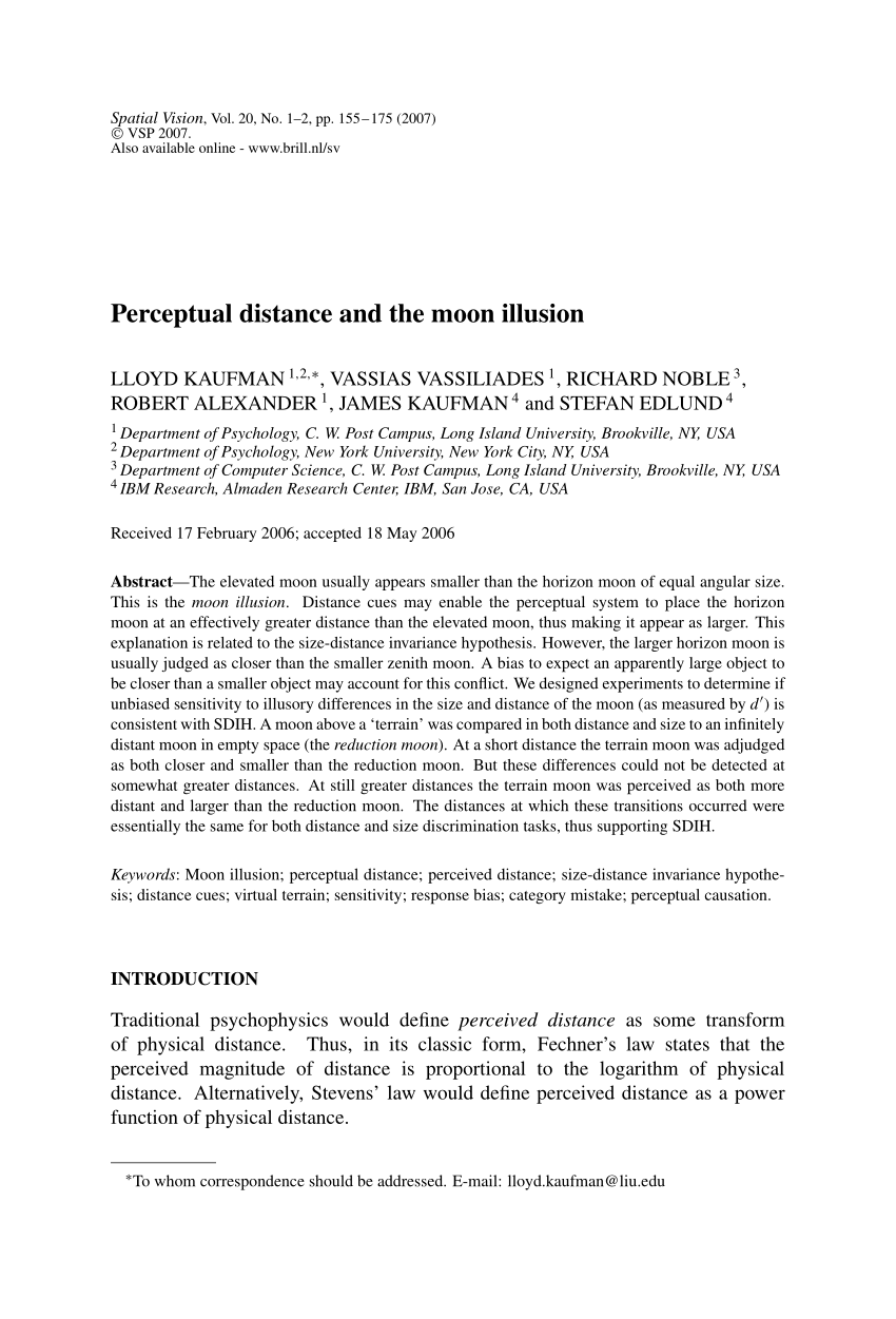 Pdf Perceptual Distance And The Moon Illusion