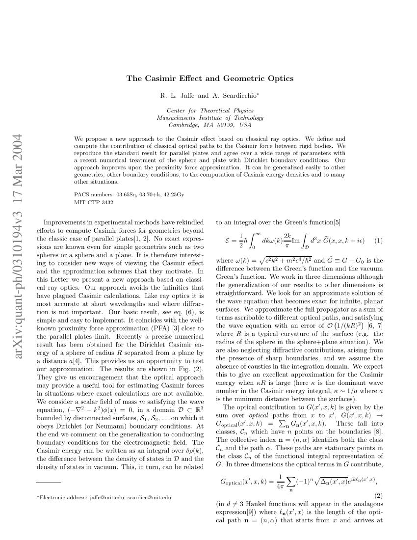 Pdf Casimir Effect And Geometric Optics