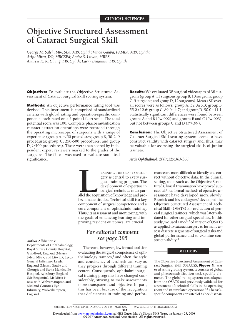 (PDF) Objective Structured Assessment of Cataract Surgical Skill