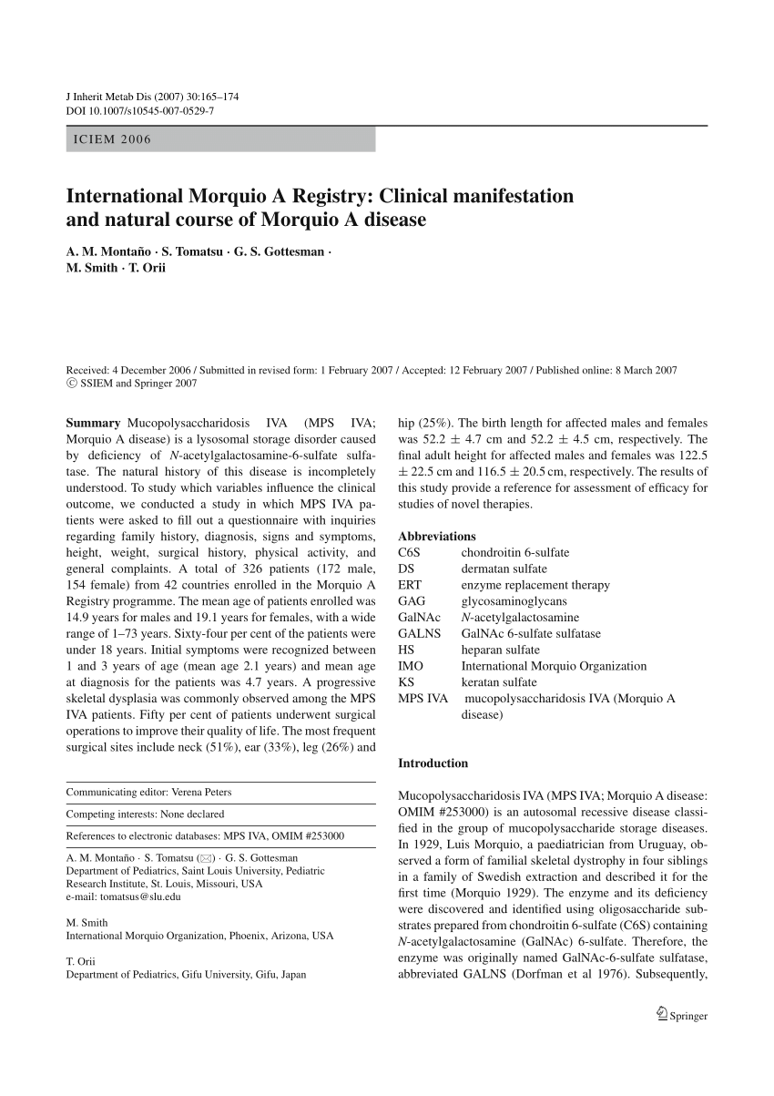 pdf international morquio a registry clinical manifestation and natural course of morquio a disease
