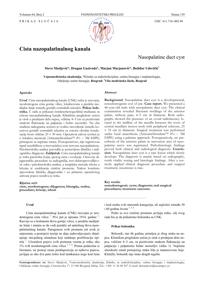 Pdf Nasopalatine Duct Cyst