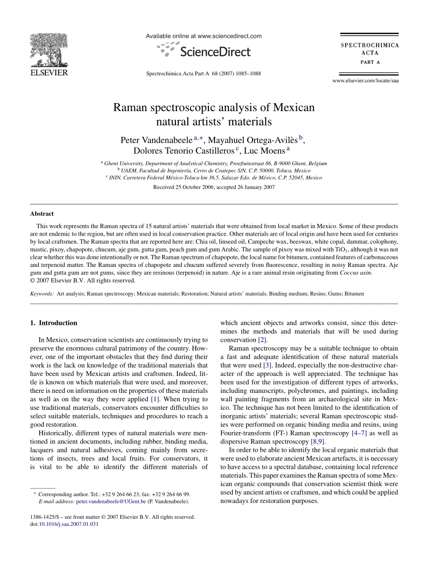 PDF) Raman spectroscopic analysis of Mexican natural artists' materials