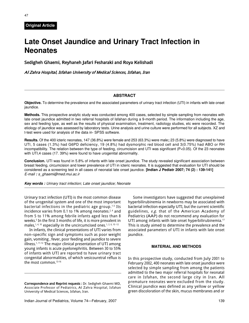 (PDF) Late onset jaundice and urinary tract infection in neonates